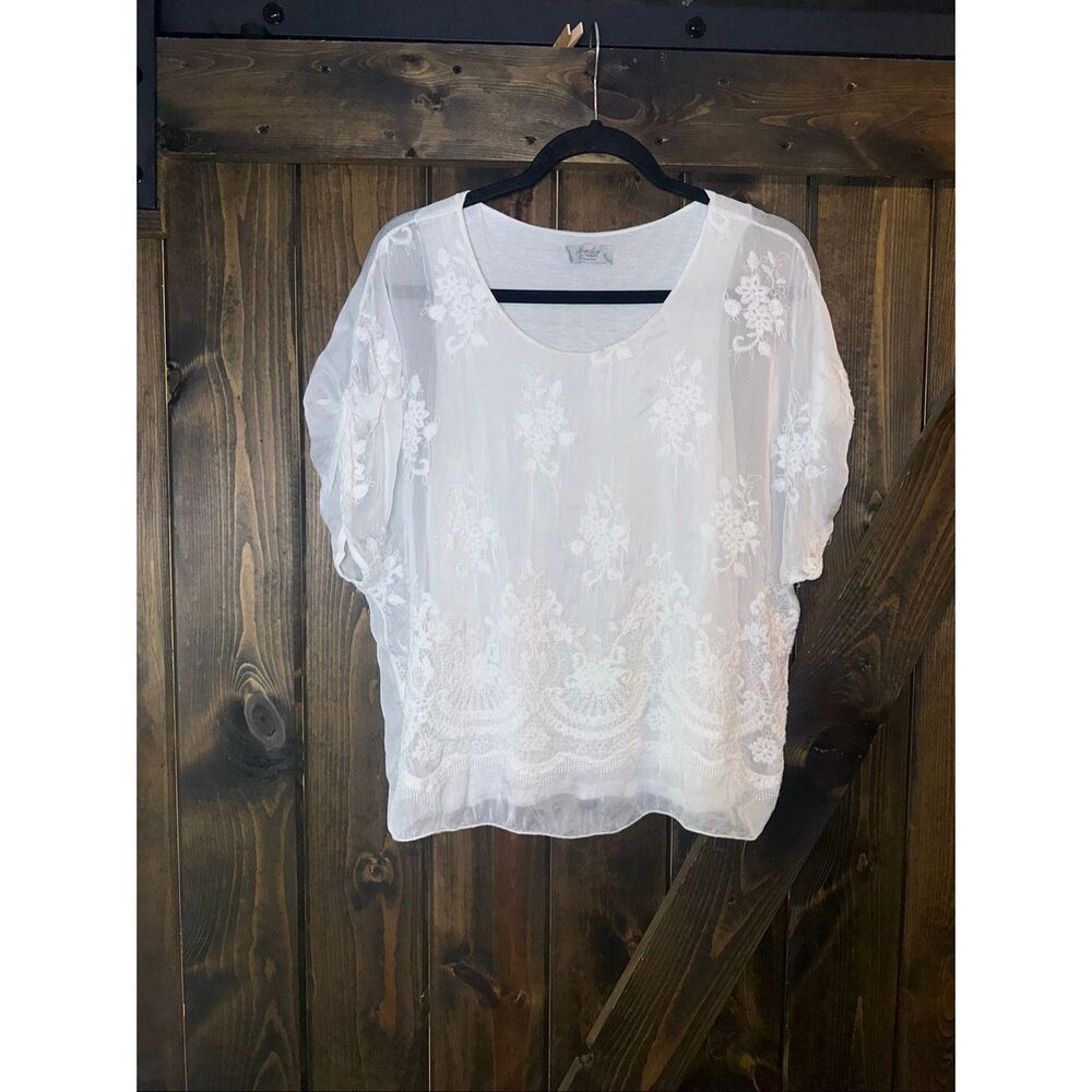 Angela Moda Silk Blend Embroidered Floral Blouse